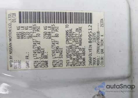 2018 Nissan Nv Cargo Nv3500 Hd S V8 из США, поврежденный, VIN 1N6AF0LY8JN809512